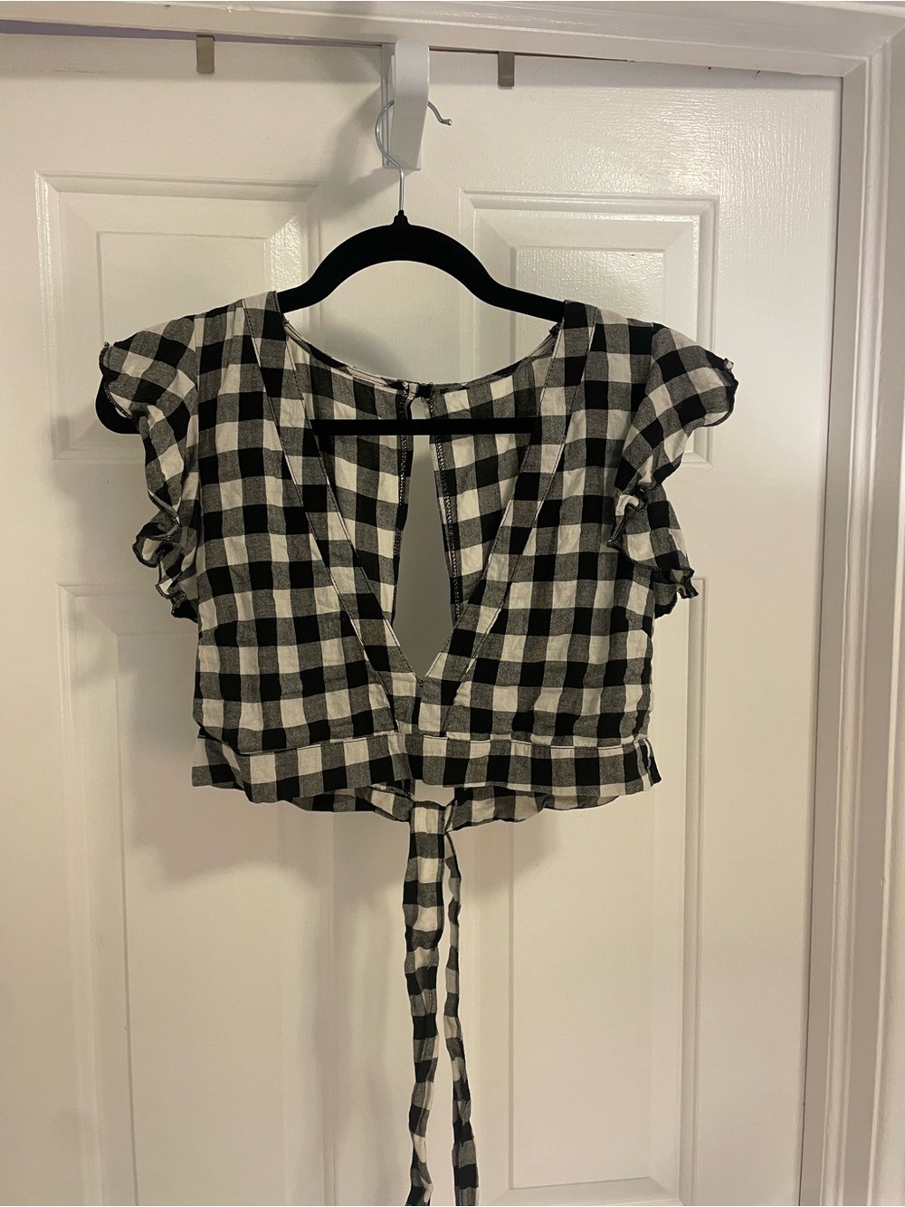 Black & White Gingham Crop Top with Back tie